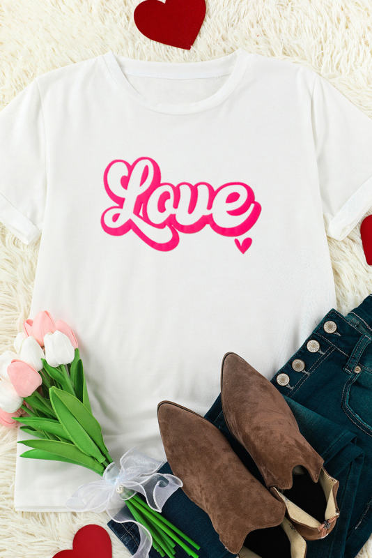 White Valentines Fashion Love Graphic T-shirt