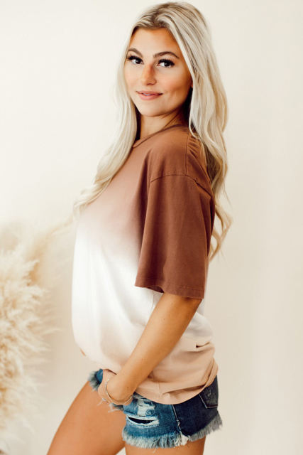 Brown Gradient Color Crew Neck T-shirt