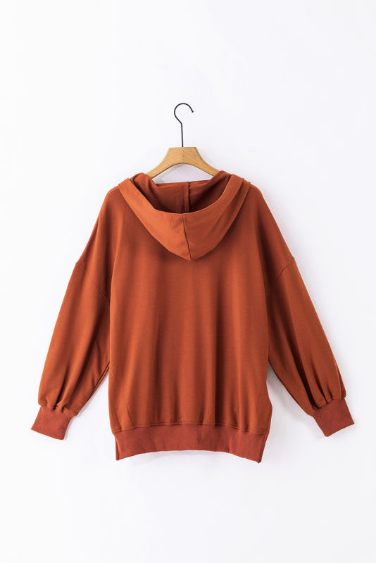 Chestnut V Neck Kangaroo Pocket Oversized Hoodie