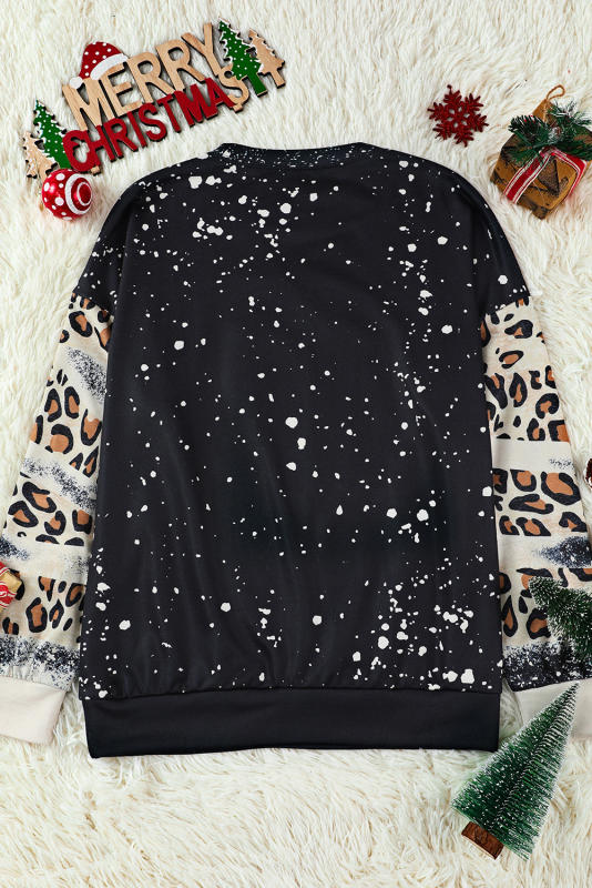 Black Believe Santa Clause Bleach Print Graphic Sweatshirt