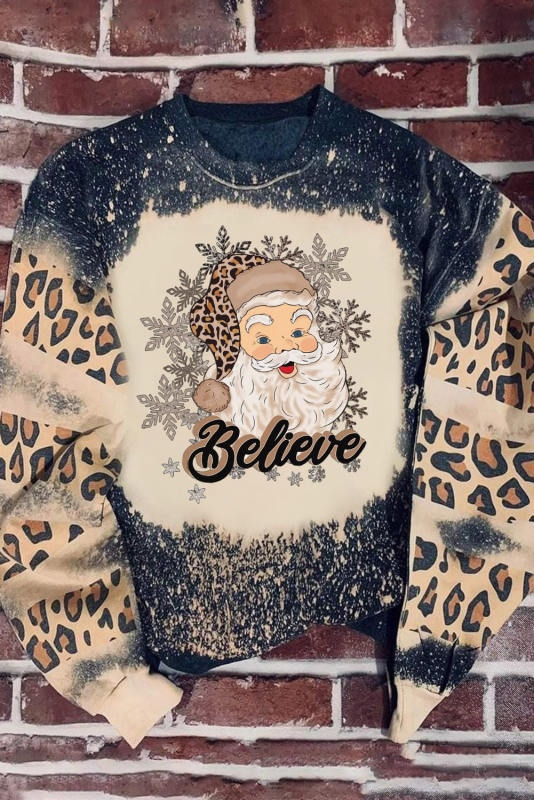 Black Believe Santa Clause Bleach Print Graphic Sweatshirt
