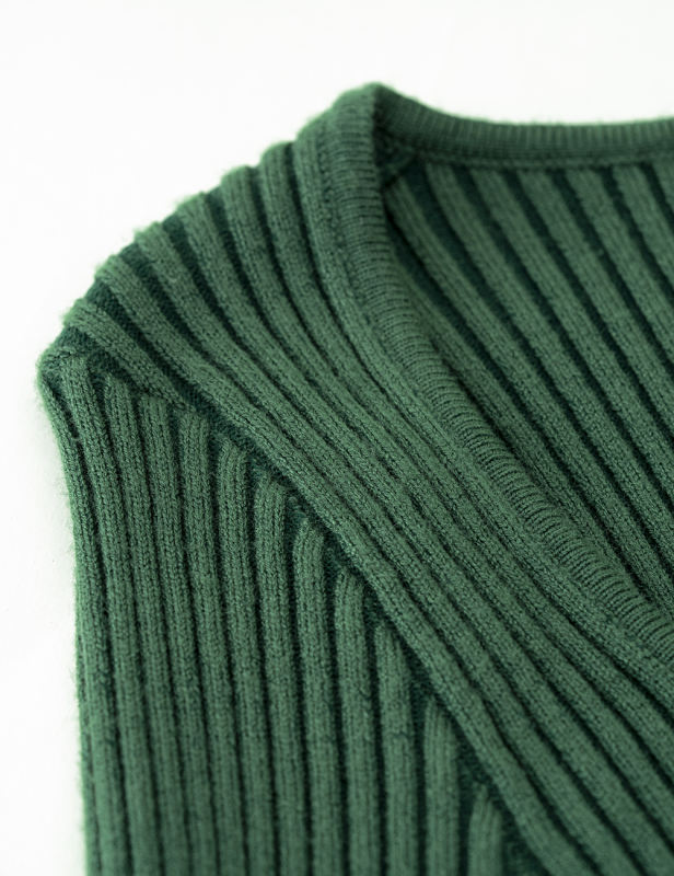 Green Ribbed Square Neck Long Sleeve Bodycon Dress
