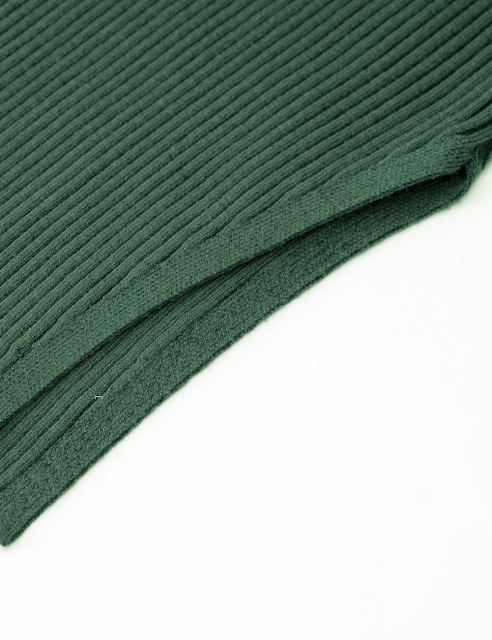 Green Ribbed Square Neck Long Sleeve Bodycon Dress
