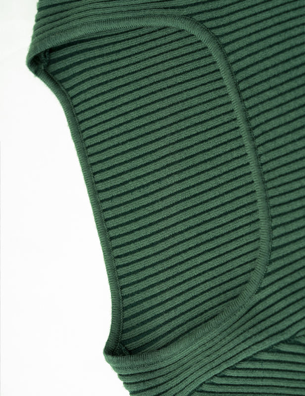 Green Ribbed Square Neck Long Sleeve Bodycon Dress