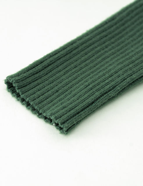 Green Ribbed Square Neck Long Sleeve Bodycon Dress