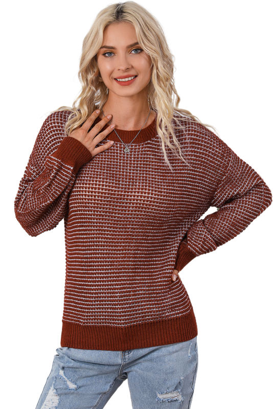 Fiery Red Heathered Knit Drop Shoulder Puff Sleeve Sweater