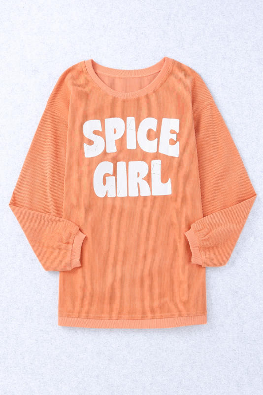 Orange Corded SPICY GIRL Graphic Sweatshirt