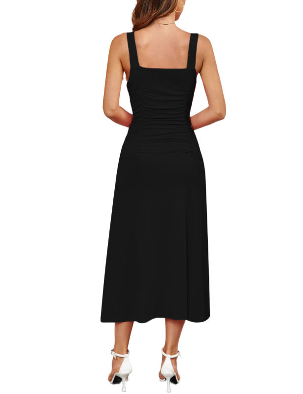 Black Sleeveless Ruched Bodycon Midi Dress