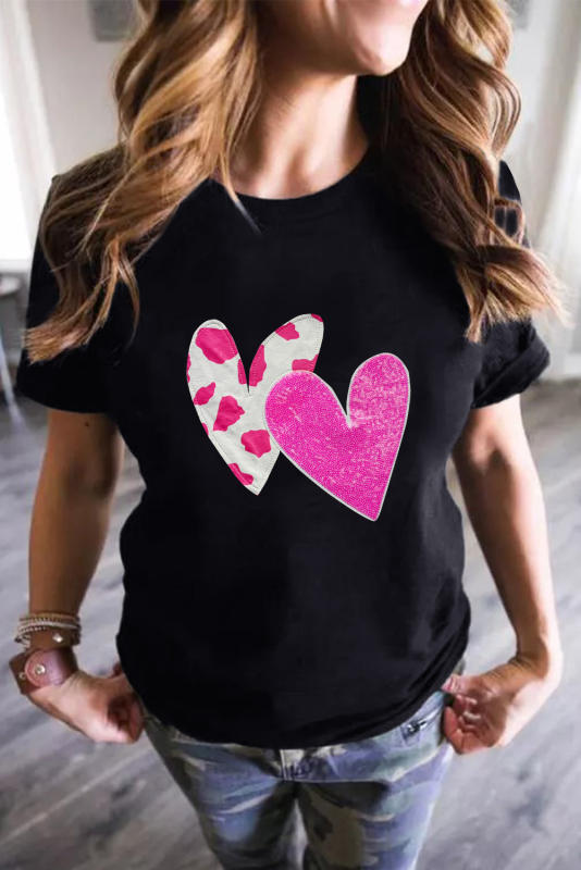 Heart-Appliqué Cotton T-Shirt Black