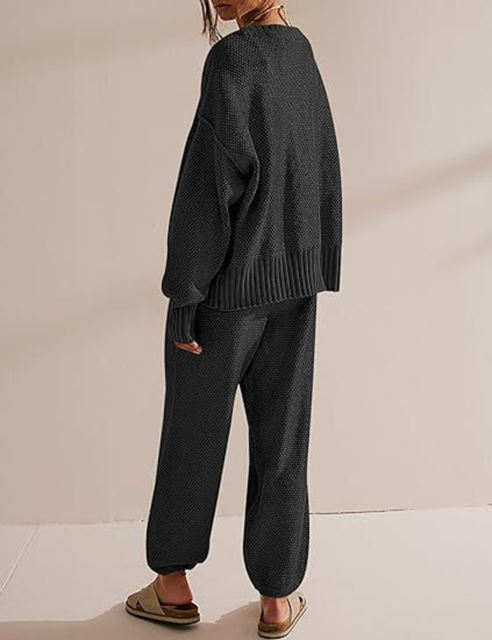 Black Waffle Button Cardigan and Pant Set