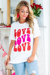 White Valentines LOVE Alphabet Print Crew Neck T Shirt