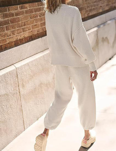 White Waffle Button Cardigan and Pant Set