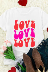 White Valentines LOVE Alphabet Print Crew Neck T Shirt