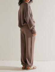 Coffee Waffle Button Cardigan and Pant Set