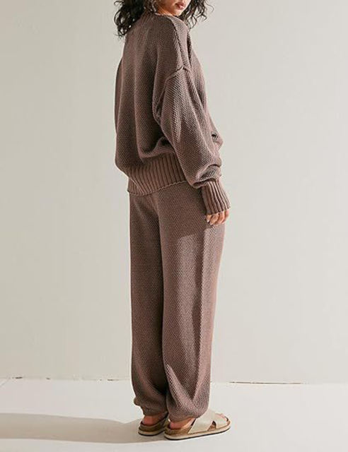 Coffee Waffle Button Cardigan and Pant Set