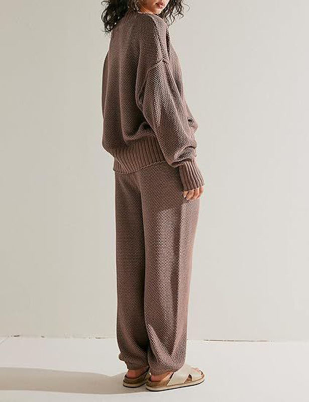 Coffee Waffle Button Cardigan and Pant Set