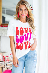White Valentines LOVE Alphabet Print Crew Neck T Shirt