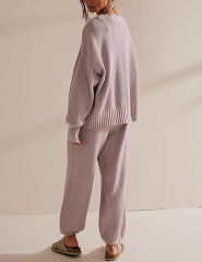 Light Purple Waffle Button Cardigan and Pant Set