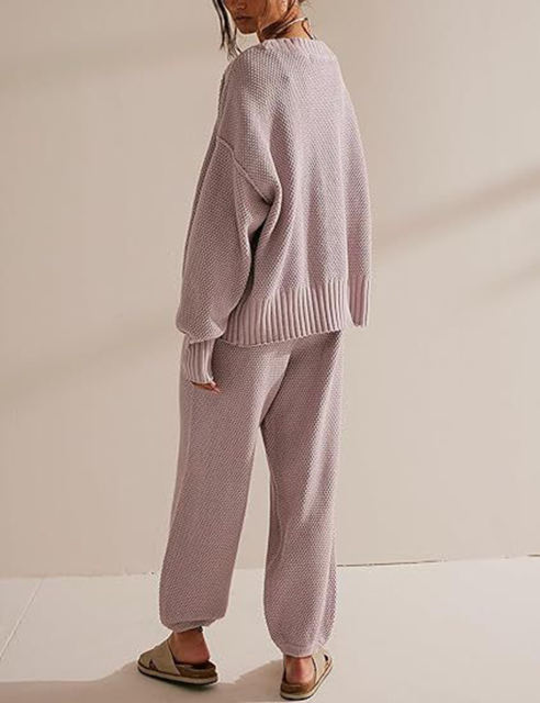 Light Purple Waffle Button Cardigan and Pant Set