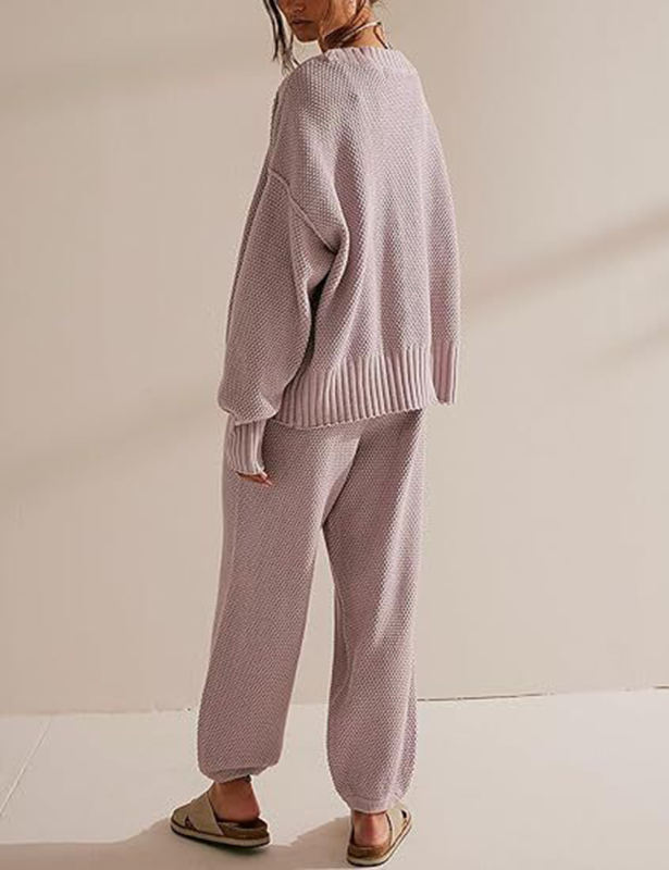 Light Purple Waffle Button Cardigan and Pant Set