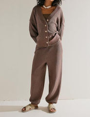 Coffee Waffle Button Cardigan and Pant Set