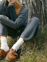 Light Gray Waffle Button Cardigan and Pant Set