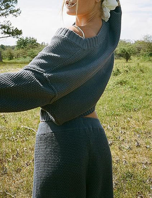 Light Gray Waffle Button Cardigan and Pant Set