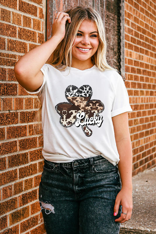 White Leopard Clover Lucky Graphic St. Patrick's Day Tee