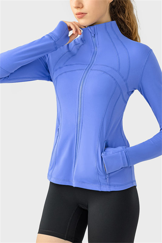 Blue Stitching Detail Thumbhole Sleeve Sports Jacket