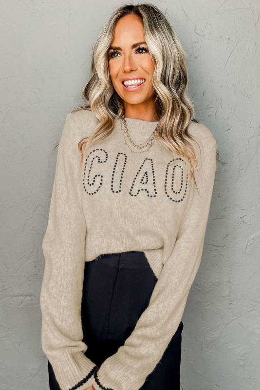 Oatmeal CIAO Letter Graphic Crew Neck Sweater