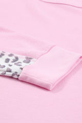 Pink Shiny Chenille LOVE Leopard Patched Plus Sweatshirt
