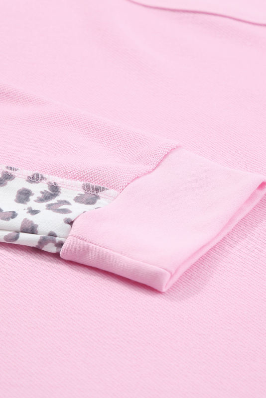 Pink Valentines Heart Graphic Leopard Patchwork Plus Size Sweatshirt