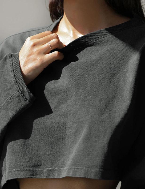 Dark Gray Knit Sweatshirt Long Sleeve Crop Top