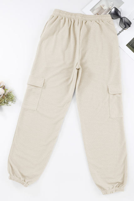 Apricot  Waffle Texture Cargo Pocket Jogger Pants