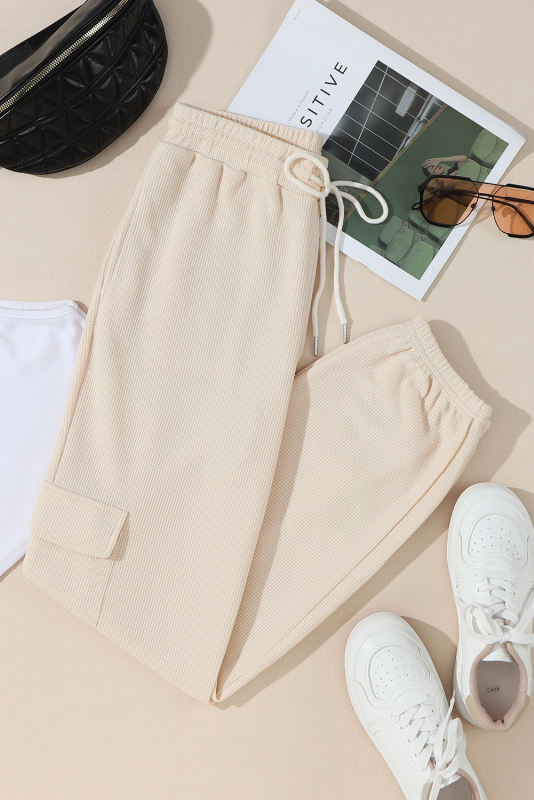 Apricot  Waffle Texture Cargo Pocket Jogger Pants