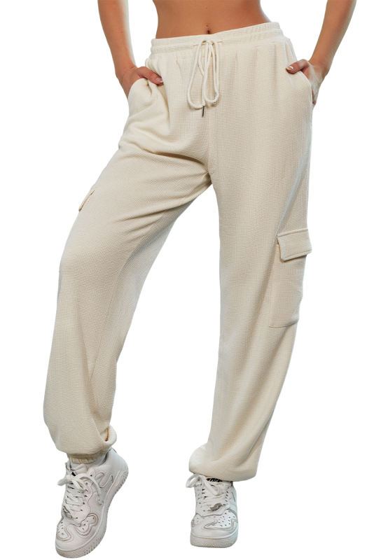 Apricot  Waffle Texture Cargo Pocket Jogger Pants