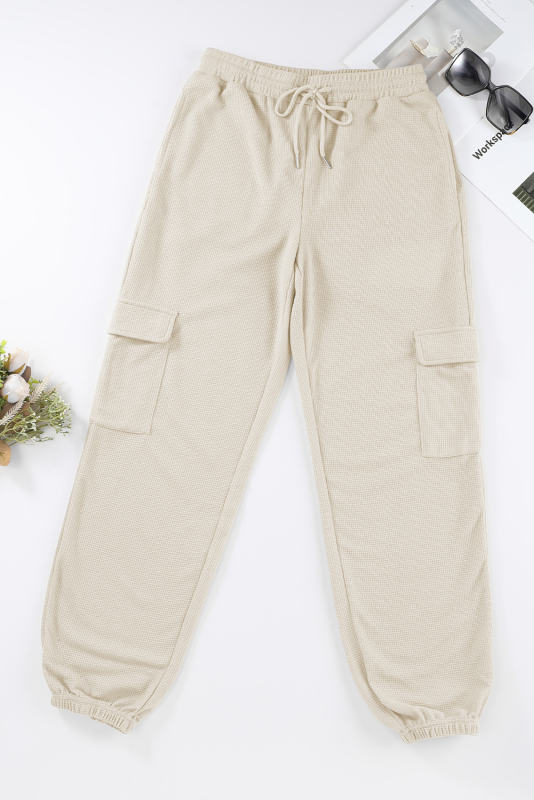 Apricot  Waffle Texture Cargo Pocket Jogger Pants