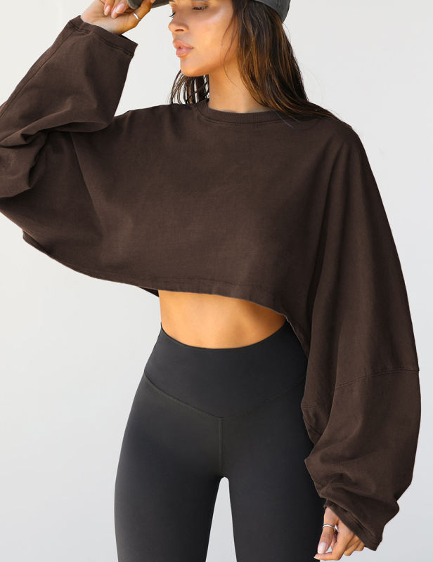 Brown Knit Sweatshirt Long Sleeve Crop Top