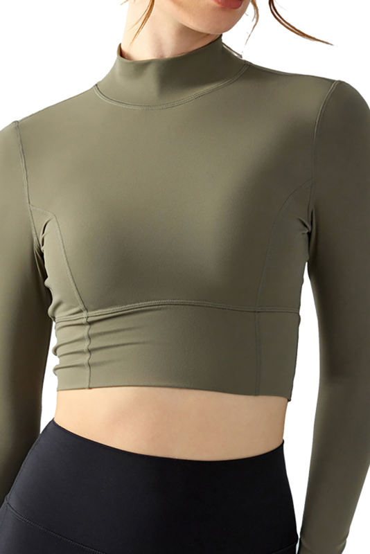 Moss Green Seam Detail Cutout Long Sleeve Active Crop Top