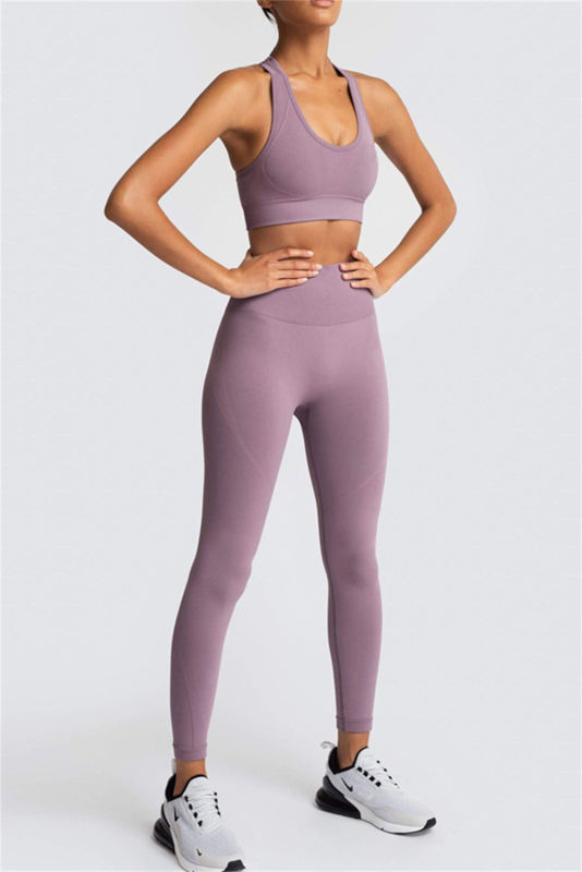 Valerian Solid Color Sports Bra and High Waist Leggings Active Set