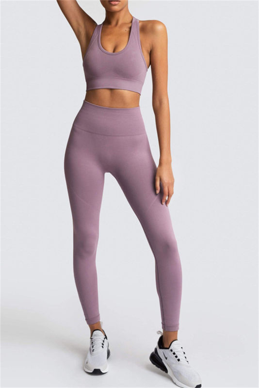 Valerian Solid Color Sports Bra and High Waist Leggings Active Set