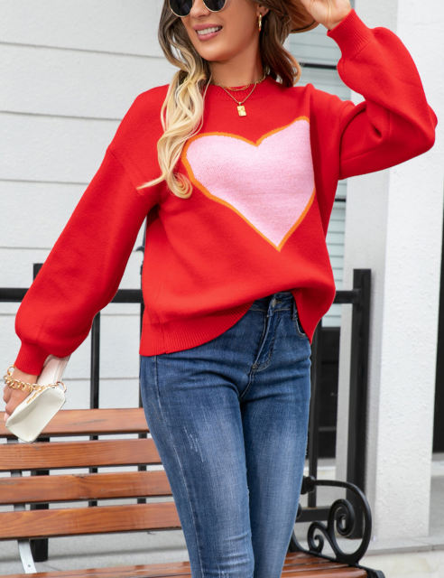 Red Heart Graphic Drop Shoulder Valentine Sweater