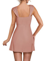 Pink Ruffle Hem Side Split Square Neck Dress