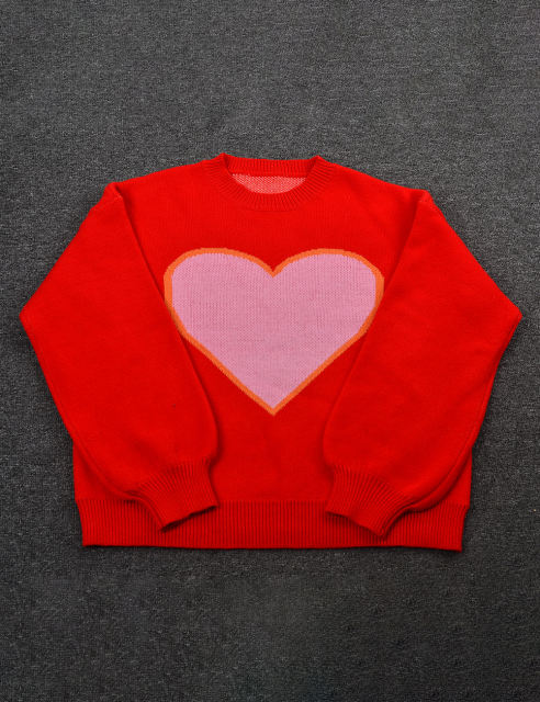 Red Heart Graphic Drop Shoulder Valentine Sweater