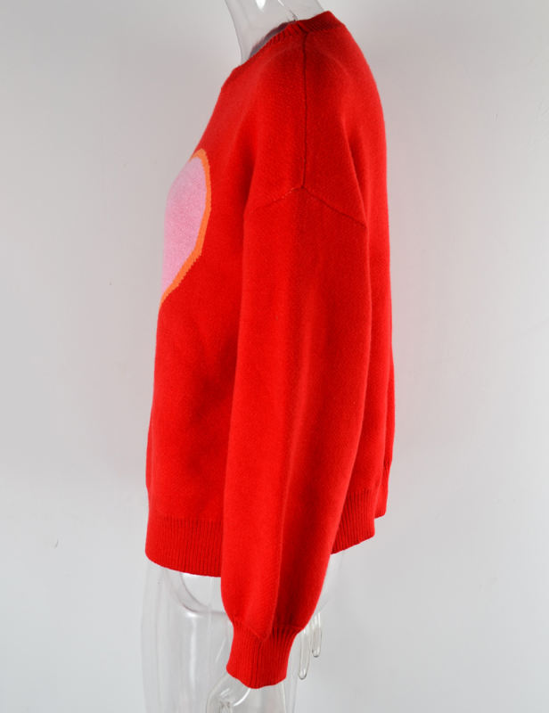 Red Heart Graphic Drop Shoulder Valentine Sweater