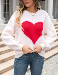 White Heart Graphic Drop Shoulder Valentine Sweater