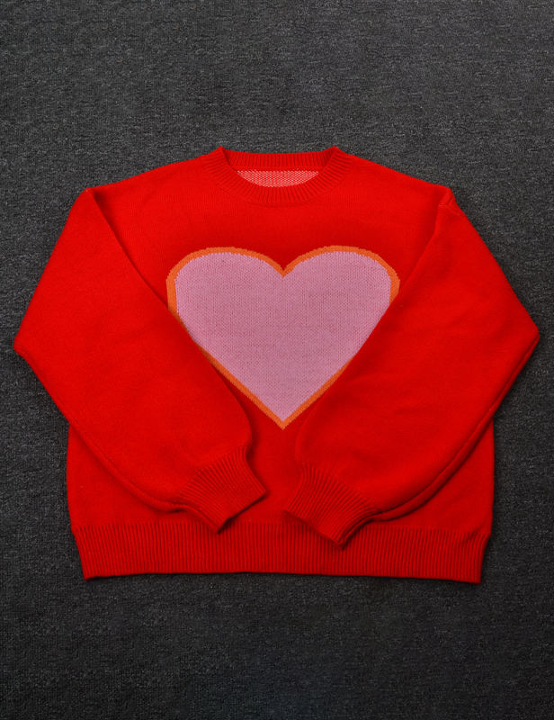 Red Heart Graphic Drop Shoulder Valentine Sweater