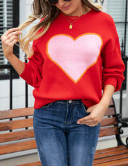 Red Heart Graphic Drop Shoulder Valentine Sweater