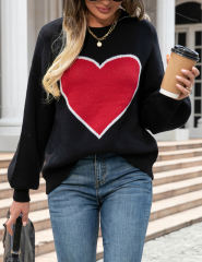 Black Heart Graphic Drop Shoulder Valentine Sweater
