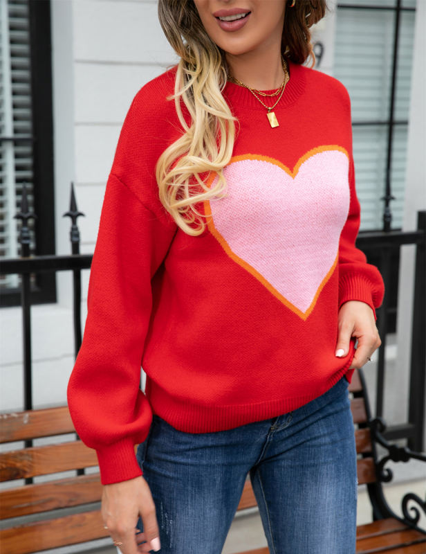 Red Heart Graphic Drop Shoulder Valentine Sweater